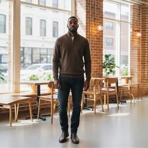 Jos A Bank Traveler 1/4 Zip Sweater Brown Men’s XXL Pima Cotton Blend